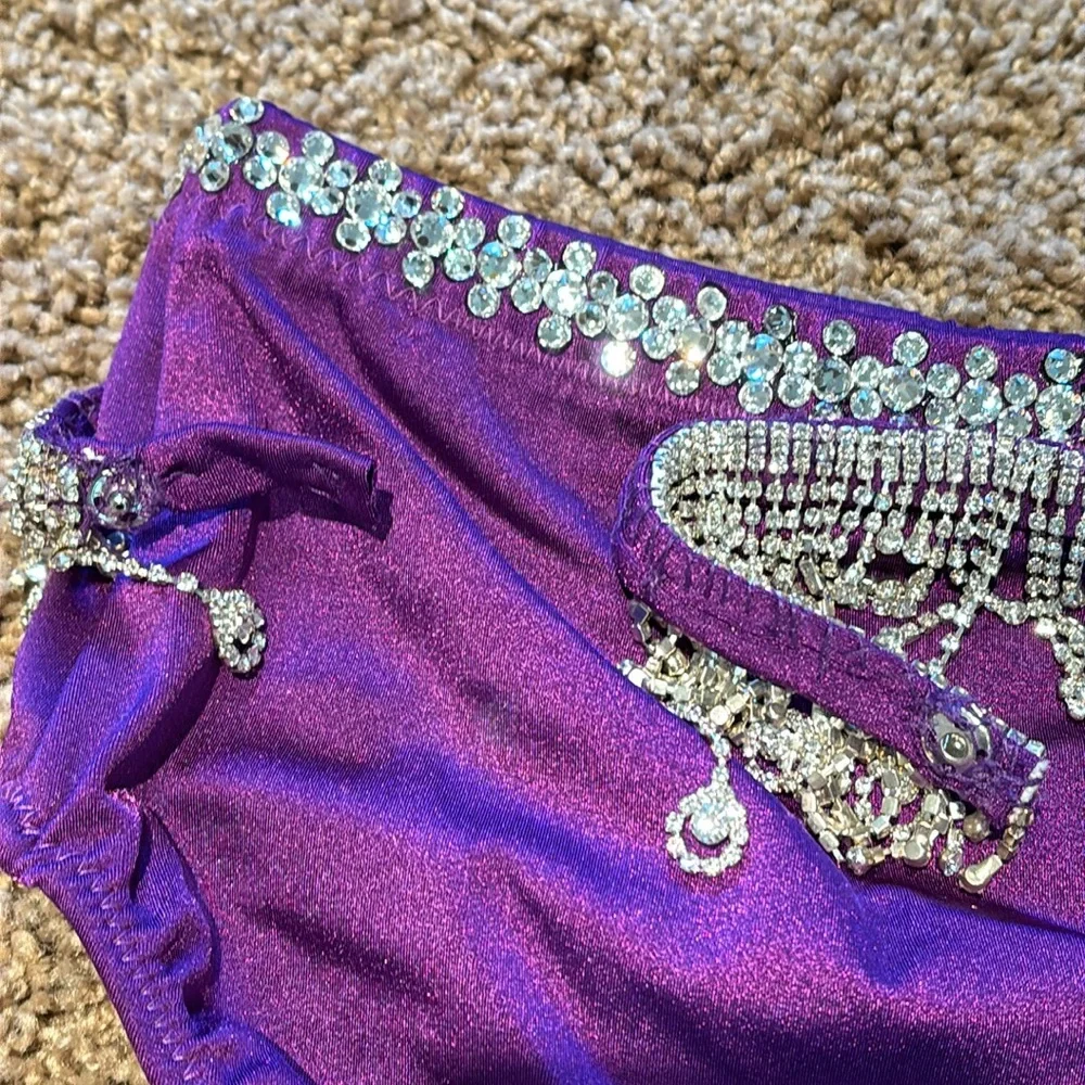 Custom Made Jazz Dance Costume Purple Rhinestones